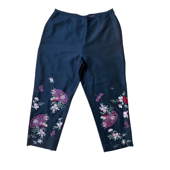 Vintage Depeche Mode Black Embroidered Satin Pants – Floral Fan & Dragonfly Stat - Picture 1 of 10